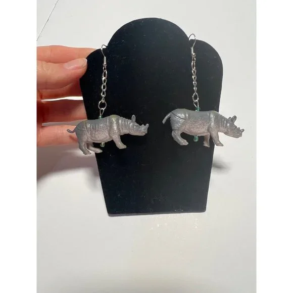 Handmade 3D Rhino Plastic Toy Earrings - Picture 2 of 4